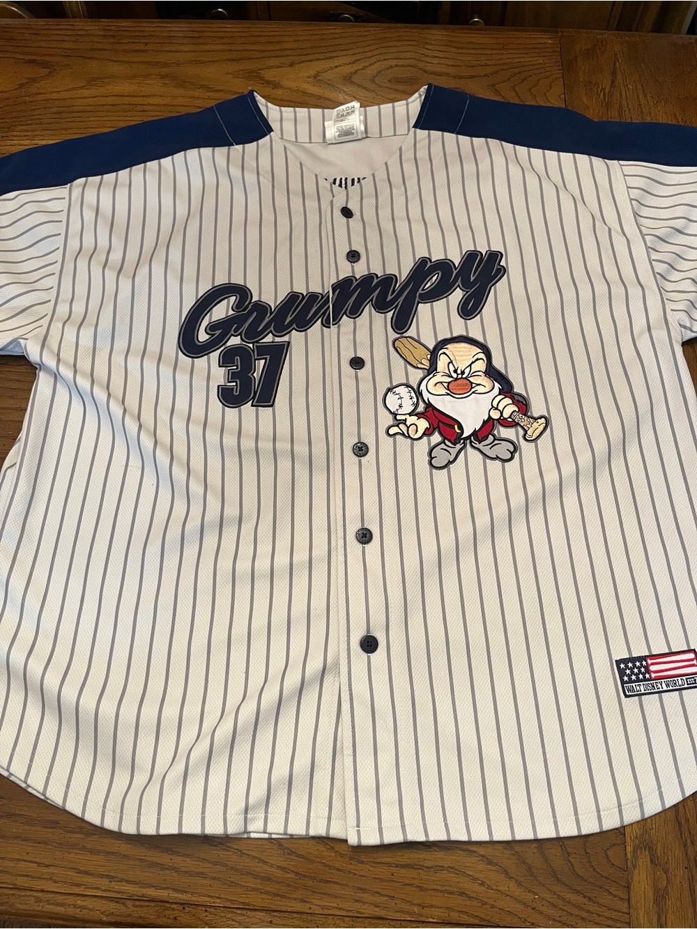 Grumpy 37 Pinstripe Baseball Jersey, size extra large